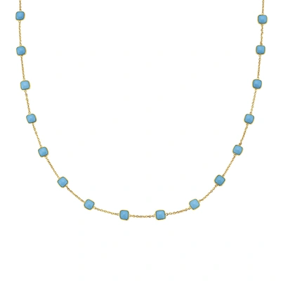 Fine Jewelry 36" Real Turquoise Station Necklace 18k Gold In Blue