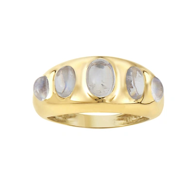 Fine Jewelry Chubby Ring With 5 Rainbow Moonstones 14k Gold In Yellow