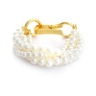 Sohi Women White Gold-toned Brass Pearls Gold-plated Multistrand Bracelet In Silver