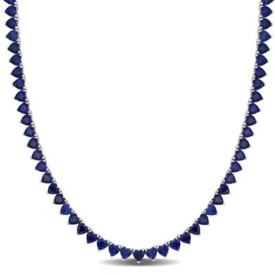 Mimi & Max 31 1/5 Ct Tgw Heart Shape Created Blue Sapphire Tennis Necklace In Sterling Silver