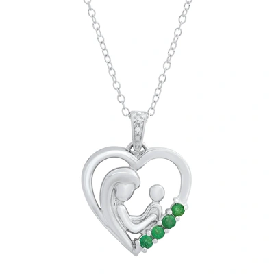 Max + Stone Sterling Silver Promo Emerald & Diamond Accent Mother & Child Necklace Pendant