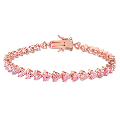Mimi & Max 12 1/3 Ct Tgw Created Pink Heart-cut Sapphire Tennis Bracelet In Rose Silver - 7.5 In.
