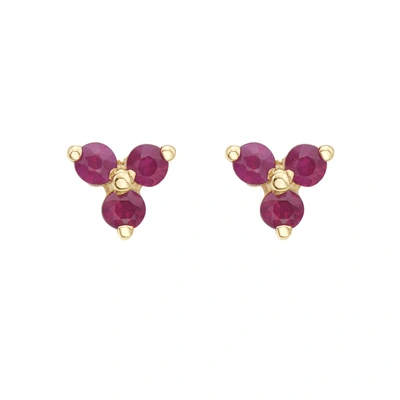 Fine Jewelry Three Point Ruby Flower Stud Earring 14k Gold In Purple