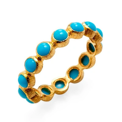 Fine Jewelry Bezeled Real Turquoise Cabochon Eternity Band 18k Gold In Blue