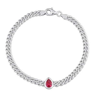 Mimi & Max 1 1/7 Ct Tgw Pear Created Ruby Curb Link Chain Bracelet In Sterling Silver In Red