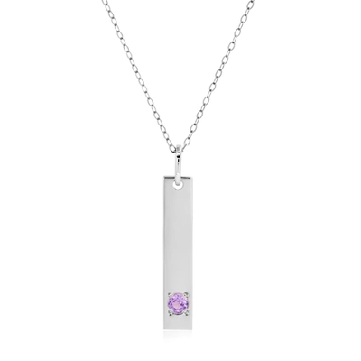 Max + Stone 14k White Gold Bar Pendant Necklace With 3mm Small Round Gemstone Adjustable Cable Chain 16 Inches T In Silver