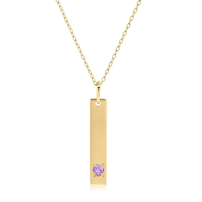 Max + Stone 14k Yellow Gold Bar Pendant Necklace With 3mm Small Round Gemstone Adjustable Cable Chain 16 Inches 