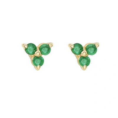 Fine Jewelry Three Point Emerald Flower Stud Earring 14k Gold In Green