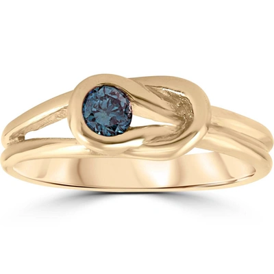 Pompeii3 1/5ct Knot Treated Blue Diamond Solitaire Promise Ring 14k Yellow Gold In Multi
