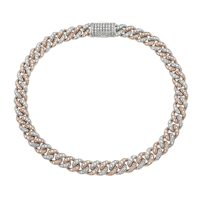 Fine Jewelry 7" All Over Diamond Two Tone Rose And White Gold Curb Chain 14k Gold In Silver