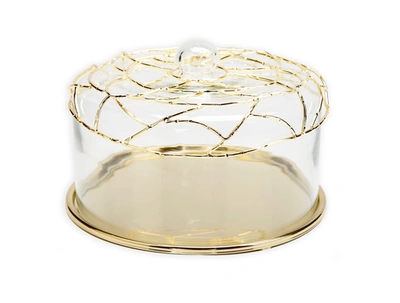 Classic Touch Decor Dome Cake Plate With Gold Mesh Design