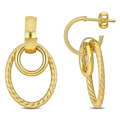 Mimi & Max Open Huggie Hoop With Open Circle & Oval Drop Earrings In 14k Yellow Gold