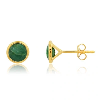 Nicole Miller 14k Yellow Gold Plated Round Cut 6mm Gemstone Bezel Set Stud Earrings With Push Backs In Green