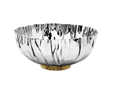 Classic Touch Decor Stainless Steel Crumpled Bowl With Gold Mosaic Base