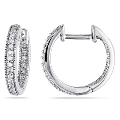 Mimi & Max 1/4 Ct Tw Inside Outside Diamond Hoop Earrings In 14k White Gold In Silver