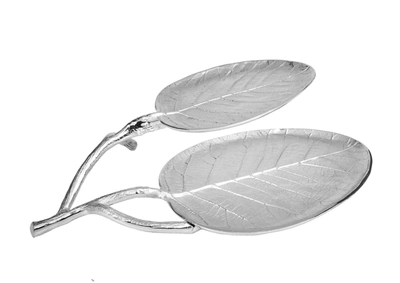 Classic Touch Decor Nickel Leaf 2 Bowl Relish Dish - 14.5"l X 11.25"w X 2.75"h