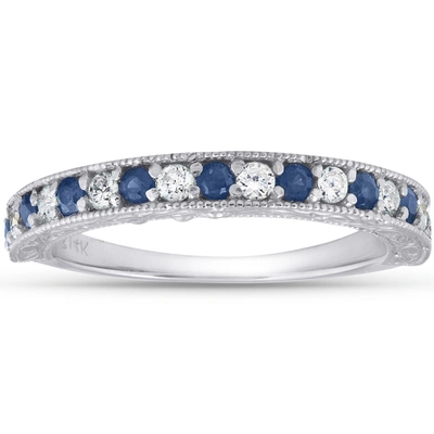 Pompeii3 1/2ct Blue Sapphire & Diamond Wedding Ring Anniversary Stackable Band White Gold In Multi