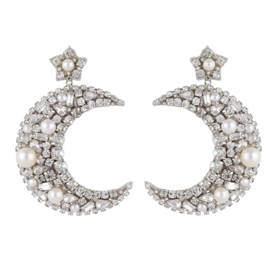 Deepa Gurnani Lavender Crystal Crescent Earrings In Silver