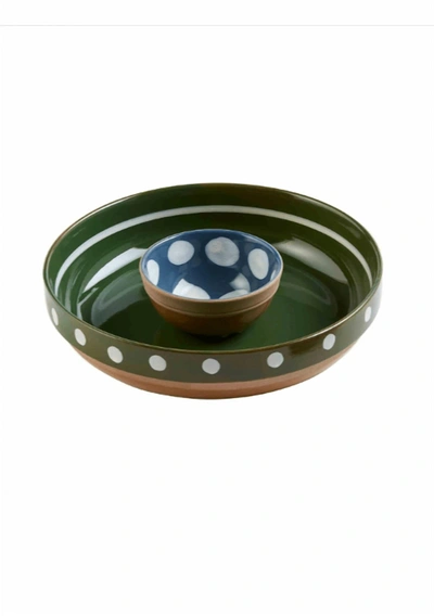 Mudpie Glazed Stoneware Chip And Dip Set In Green