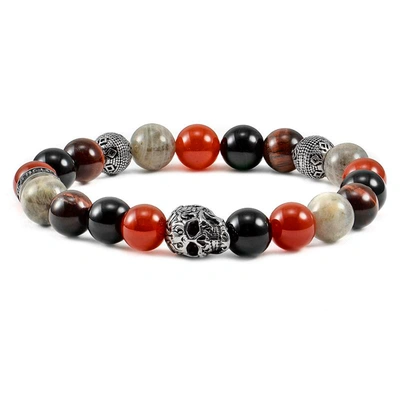 Crucible Jewelry Crucible Los Angeles Single Skull Stretch Bracelet In Brown