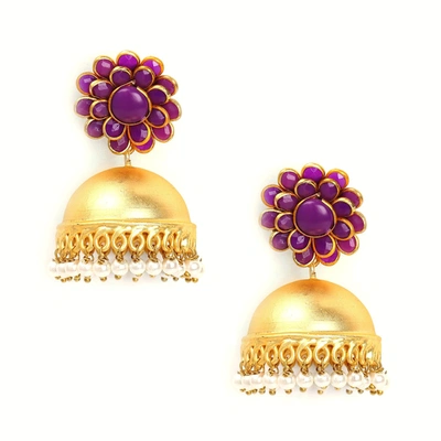 Sohi Gold-toned Dome Shaped Jhumkas Earrings In Red