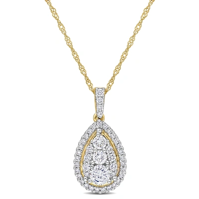 Mimi & Max 1/2 Ct Tw Diamond Halo Teardrop Pendant With Chain In 14k Yellow Gold In Silver