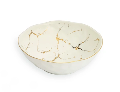 Classic Touch Decor White Porcelain Bowl With Gold Design -7"d X 2.25"h