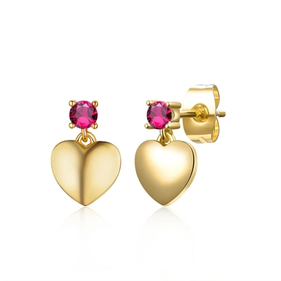 Rachel Glauber Ra 14k Yellow Gold Plated Rubycubic Zirconia Heart Dangle Earrings In Pink