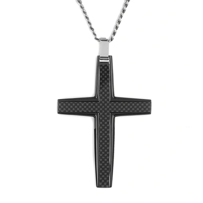 Crucible Jewelry Crucible Los Angeles Black Carbon Fiber Stainless Steel Cross Necklace - Medium