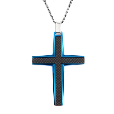 Crucible Jewelry Crucible Los Angeles Black Carbon Fiber Stainless Steel Cross Necklace - Medium In Blue