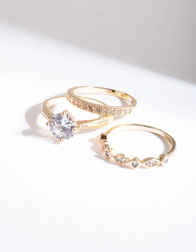Lovisa Gold Round Cubic Zirconia Ring Stack In Multi