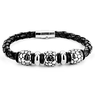 Crucible Jewelry Crucible Los Angeles Stainless Steel Beaded Black Braided Leather Bracelet (13 Mm)