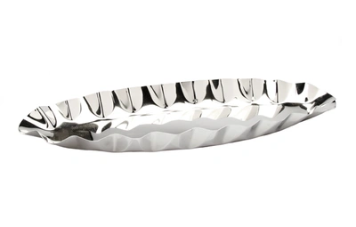 Classic Touch Decor Boat Shaped Stainless Steel Dish With Rippled Design