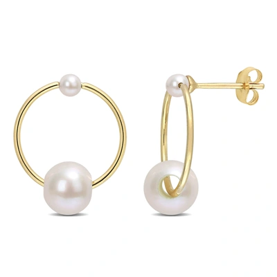 Mimi & Max 3-7.5 Mm Cultured Freshwater Pearl Hoop Earrings In 14k Yellow Gold In White