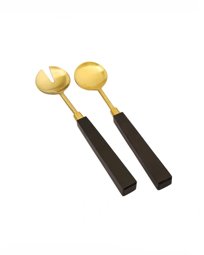 Classic Touch Decor Set Of 2 Gold Salad Servers With Black Stone Handles