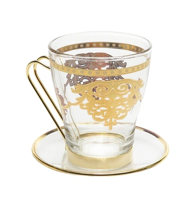 Classic Touch Decor Set Of 6 Tea Cups With Plates With Rich Gold Design