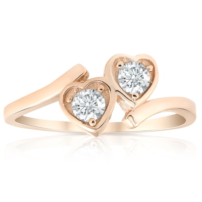 Pompeii3 1/3ct Diamond Solitaire Two Stone Forever Us Heart Shape 14k Rose Gold Ring In Multi