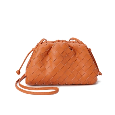 Tiffany & Fred Full Grain Woven Leather Pouch/ Shoulder/ Clutch Bag In Orange