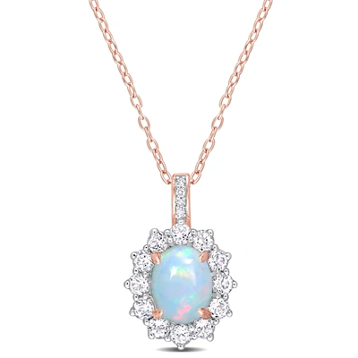 Mimi & Max 2 1/6 Ct Tgw Oval Shape Blue Ethiopian Opal And White Topaz And Diamond Accent Halo Pendant With Cha