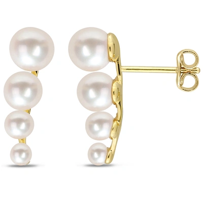 Mimi & Max Freshwater Cultured Pearl Graduated Stud Earrings In Yellow Plated Sterling Silver