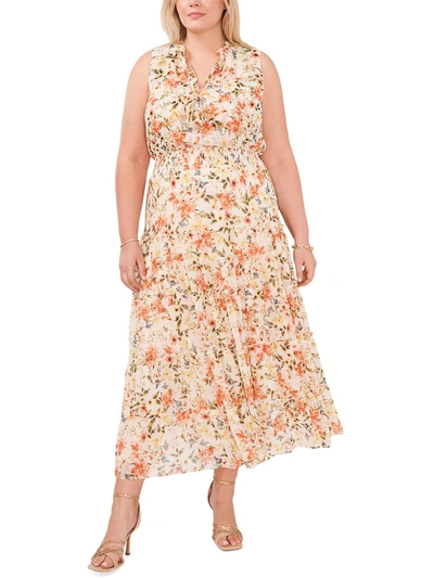 Msk Women Plus Womens Floral Print Long Maxi Dress In Multi