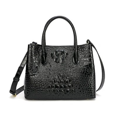 Tiffany & Fred Alligator Embossed Leather Satchel/shoulder Bag In Black