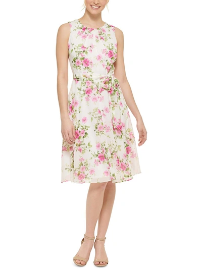 Jessica Howard Womens Floral Print Knee Length Fit & Flare Dress In White
