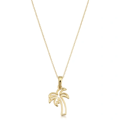 Fremada 14k Yellow Gold Small Coconut Tree Palm Tree Pendant Rope Chain Necklace For Women (18 Inch)