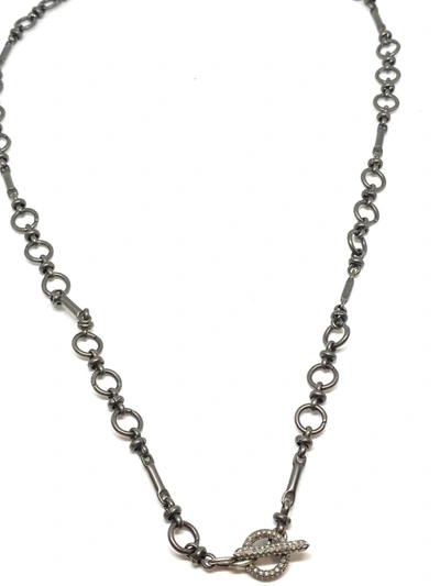 Nathan & Moe 22" Oxidized Chain With Oxidized Diamond Mini Toggle Necklace In Silver In Black