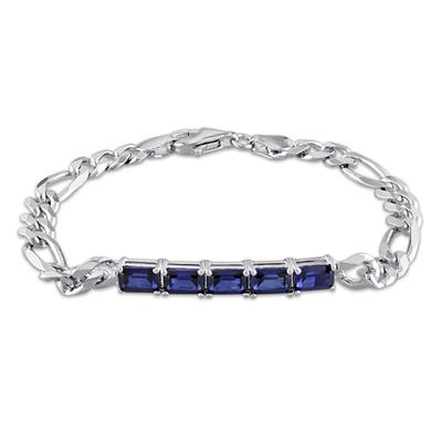 Mimi & Max 4 3/4 Ct Tgw Created Blue Sapphire Birthstone Link Bracelet In Sterling Silver