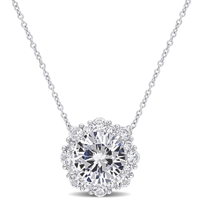 Mimi & Max 4 3/8 Ct Tgw Created White Sapphire Halo Pendant With Chain In 10k White Gold In Silver