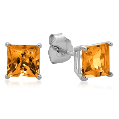 Max + Stone 10k White Gold 5mm Princess Cut Stud Earrings In Orange