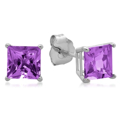 Max + Stone 10k White Gold 5mm Princess Cut Stud Earrings In Purple
