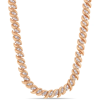Mimi & Max 1 Ct Tw Diamond S-link Tennis Necklace In Rose Plated Sterling Silver
